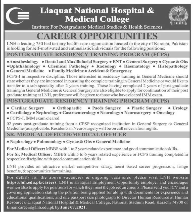 Liaquat National Hospital Medical College Jobs May 2021
