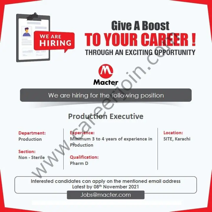 Macter International Pvt Ltd Jobs Production Executive 01