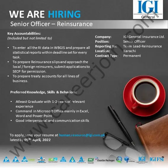 IGI General Insurance Company Limited Jobs Senior Officer Reinsurance
