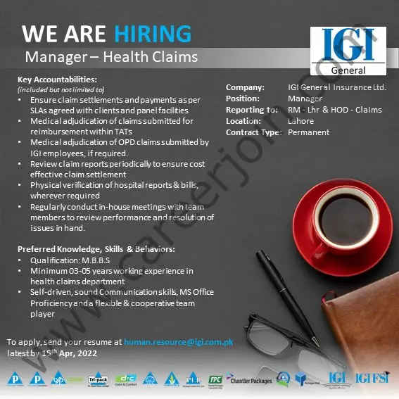 IGI General Insurance Limited Jobs Manager Health Claims