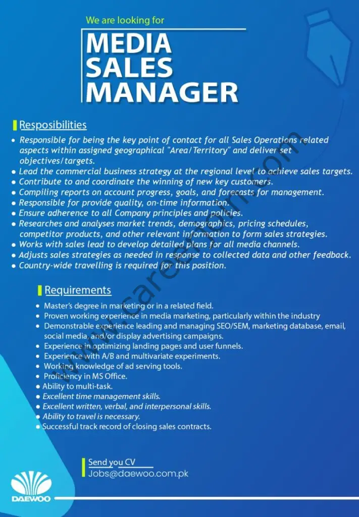 Daewoo Pakistan Jobs Media Sales Manager 01