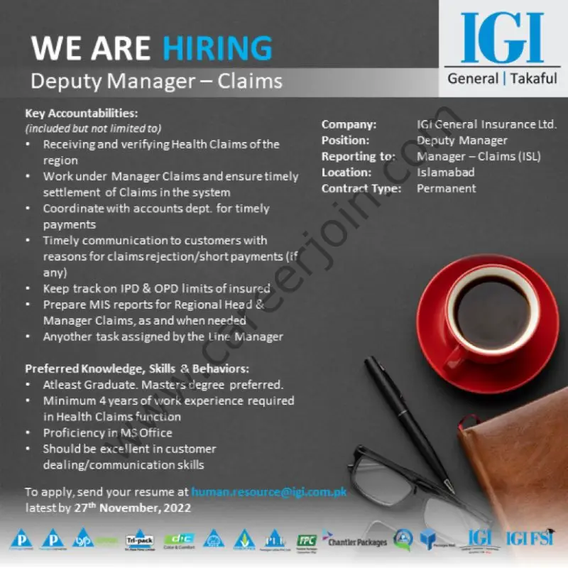 IGI General Insurance Ltd Jobs Deputy Manager Claims