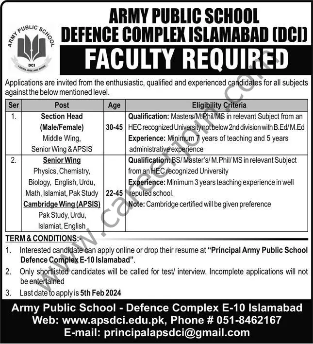 Army Public School DCIJobs 28 January 2024 Express 