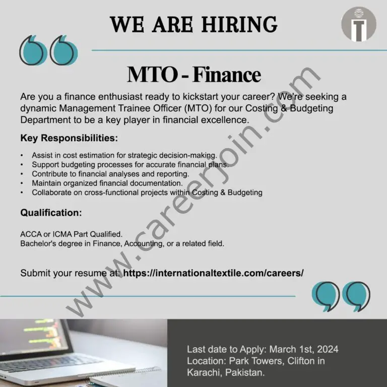 International Textile Limited ITL Jobs MTO Finance