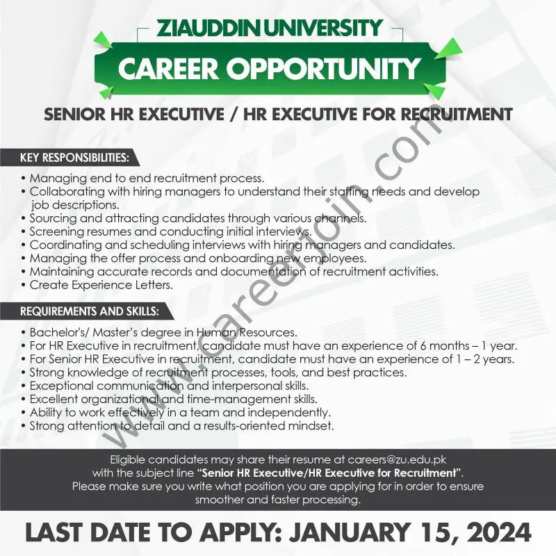 Ziauddin University Jobs January 2024