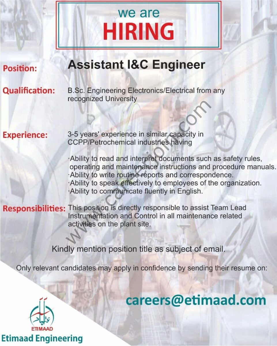 Etimaad Engineering Jobs Assistant I&C Engineer 1