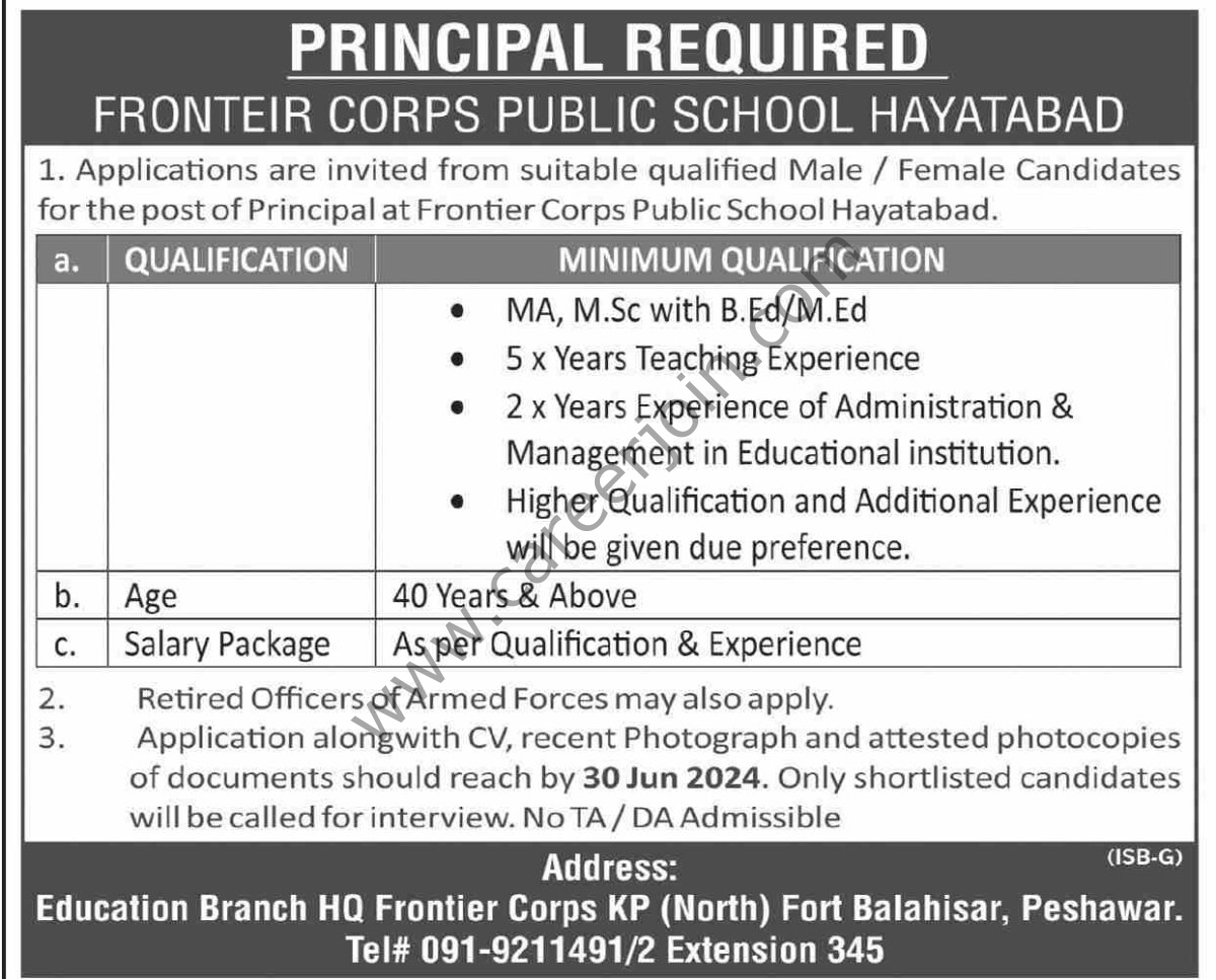 Frontier Corps Public School Hayatabad Jobs 13 June 2024 Dawn 1
