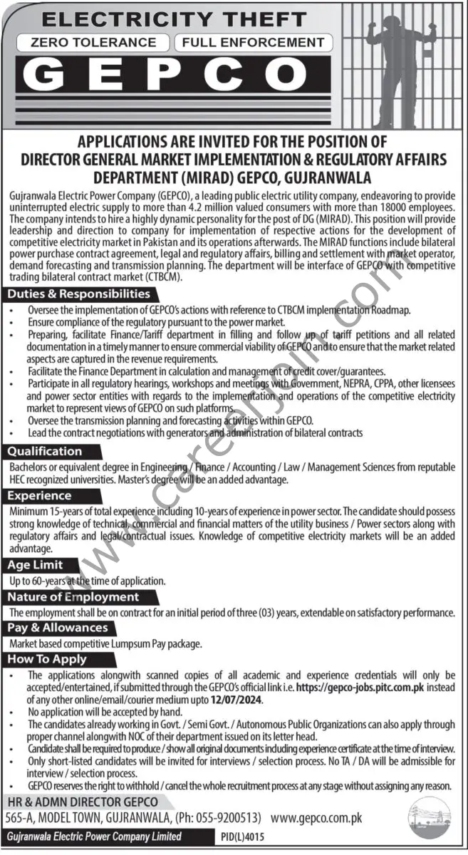 Gujranwala Electric Power Supply Co GEPCO Jobs 16 June 2024 Express 1