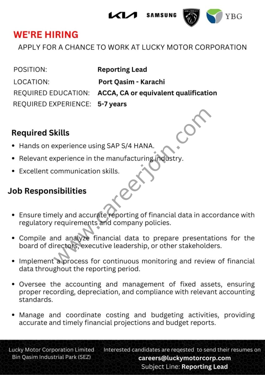 Lucky Motor Corporation Limited Jobs Reporting Lead 1