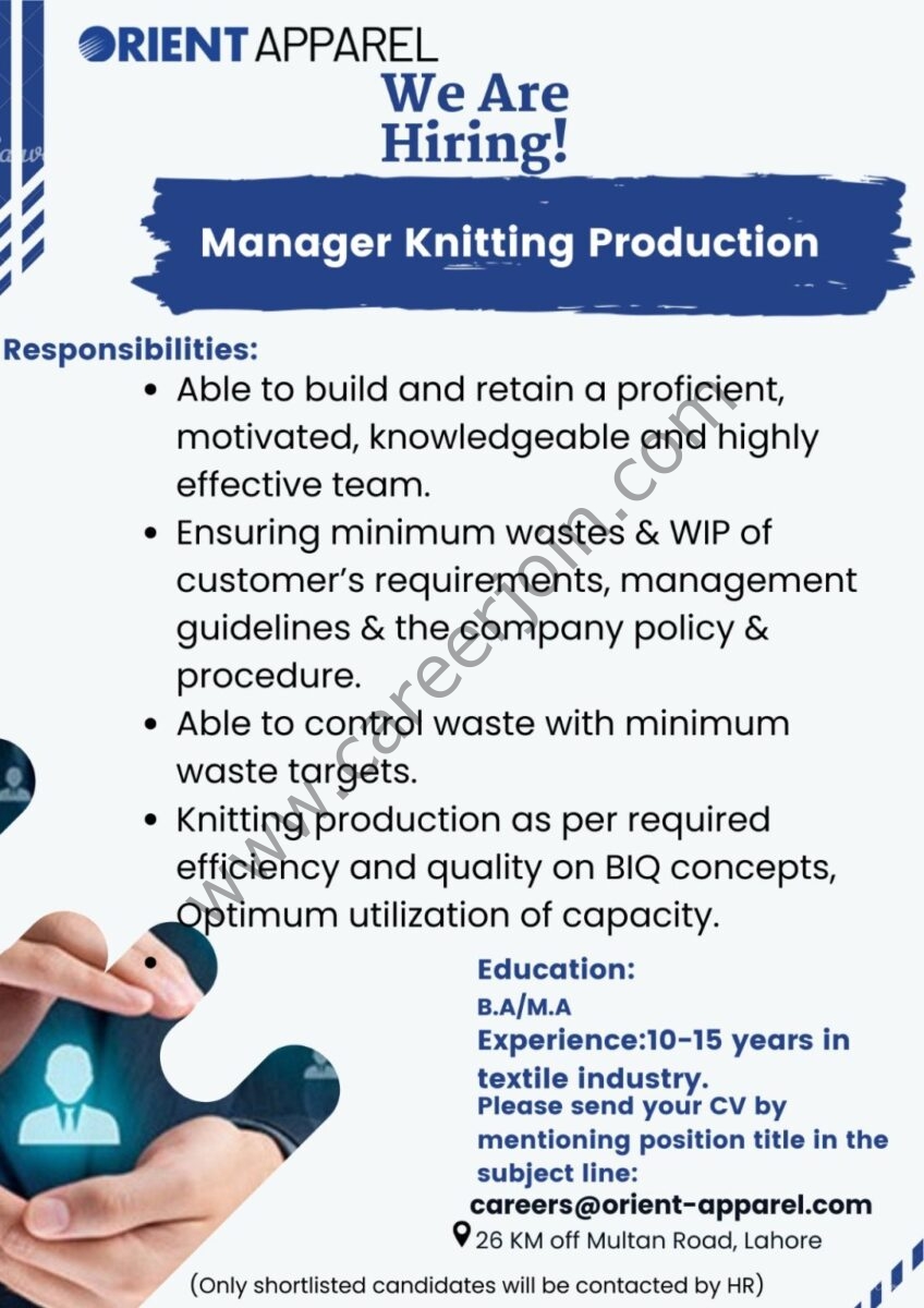 Orient Apparel Pvt Ltd Jobs Manager Knitting Production 1