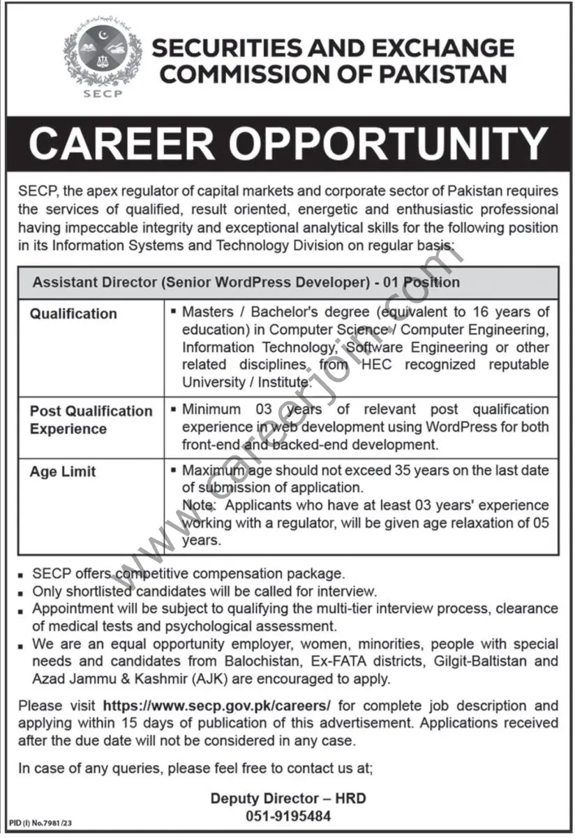 Securities & Exchange Commission of Pakistan SECP Jobs 27 June 2024 Express Tribune 1
