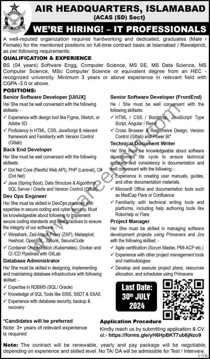 Air Headquarters Islamabad Jobs 07 July 2024 Express 1