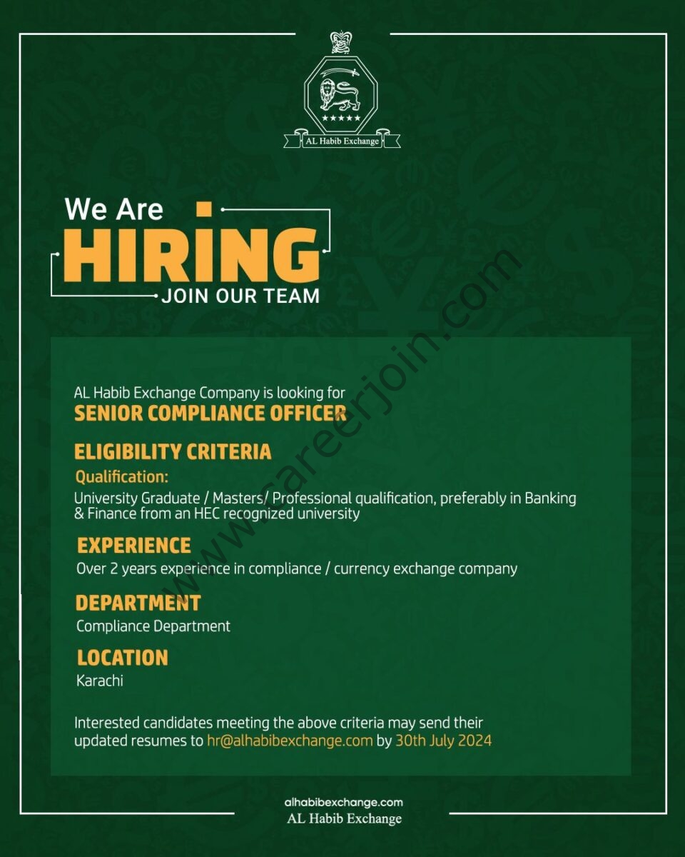 AL Habib Exchange Company Jobs Senior Compliance Officer 1