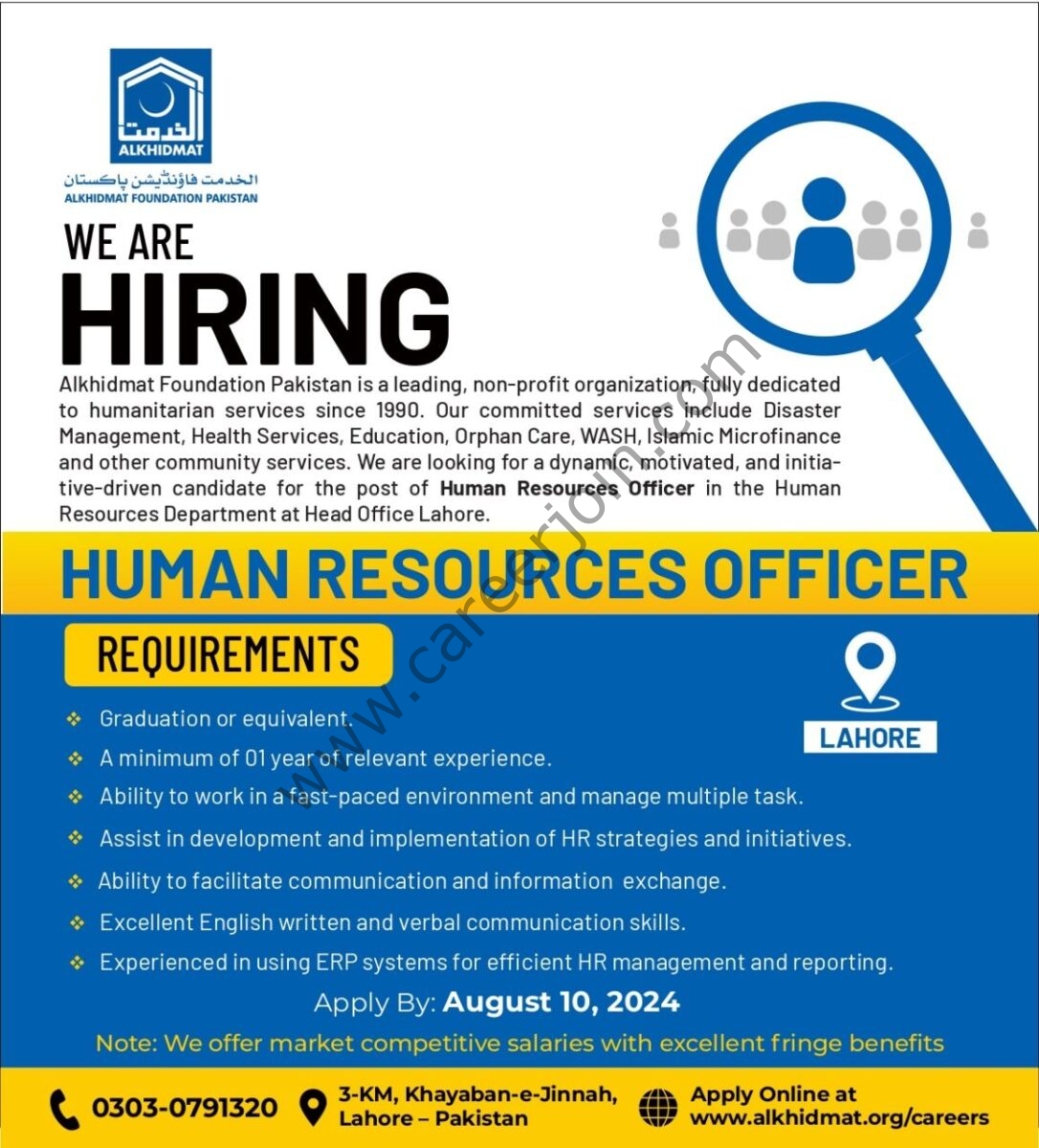 Alkhidmat Foundation Pakistan Jobs Human Resource Officer 1