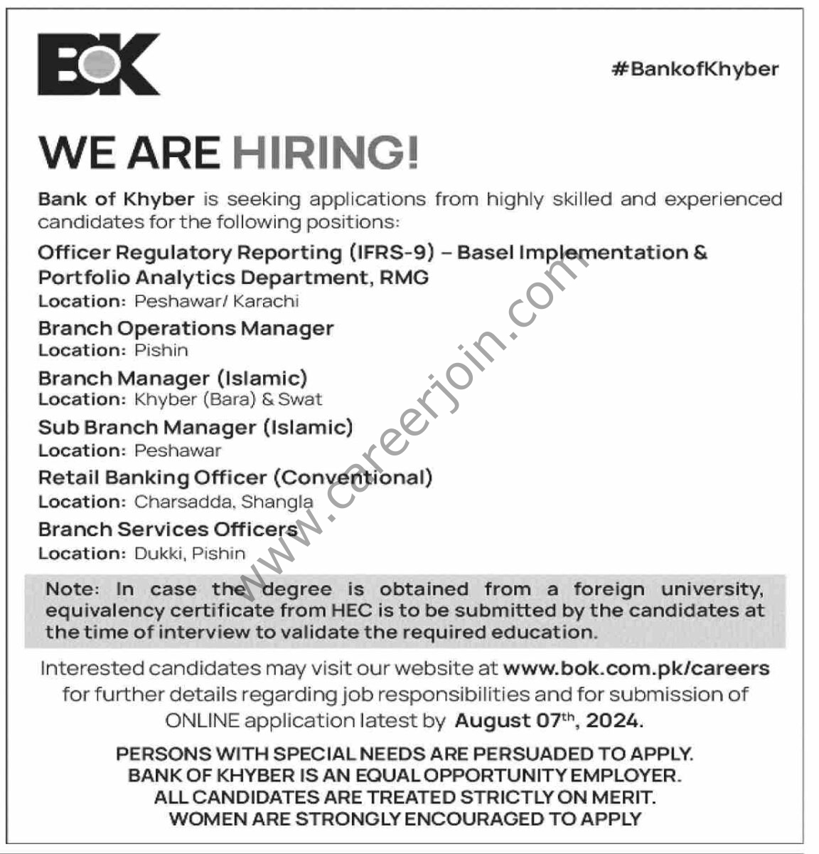 Bank of Khyber BOK Jobs 24 July 2024 Dawn 1