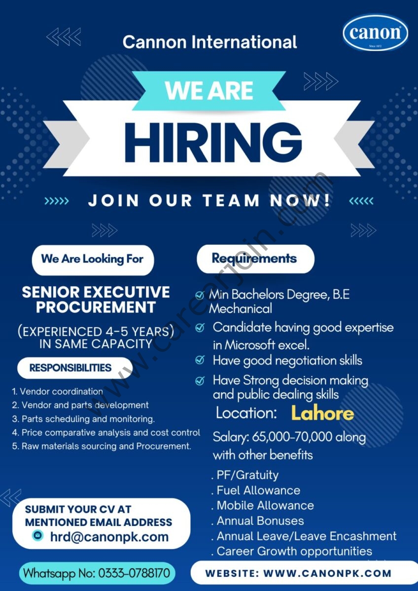 Cannon International Pvt Ltd Jobs July 2024 1