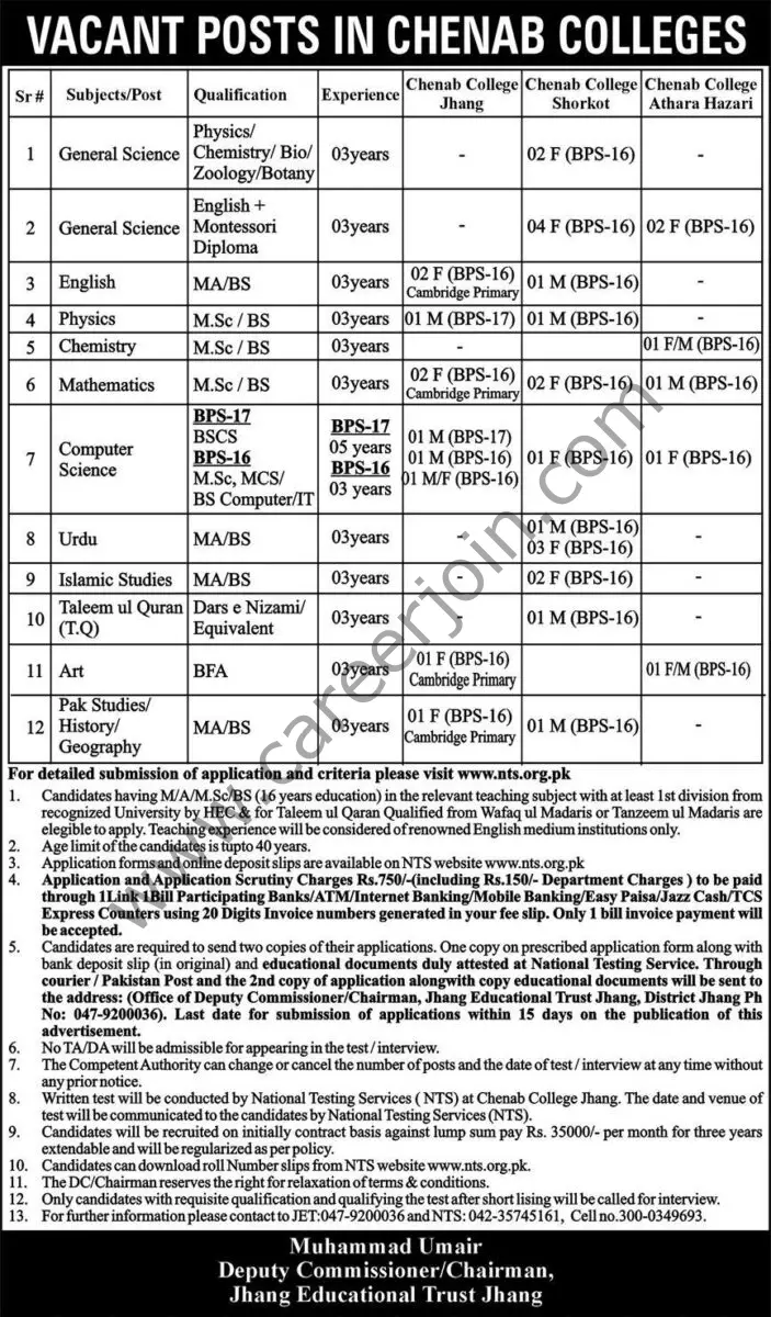 Chenab Colleges Jobs 10 July 2024 Express 1