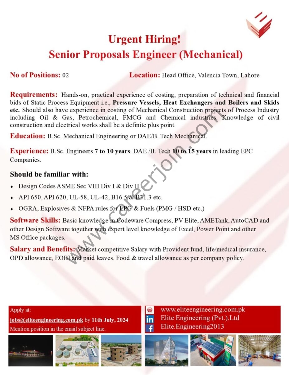 Elite Engineering Pvt Ltd Jobs Senior Proposals Engineer (Mechanical) 1