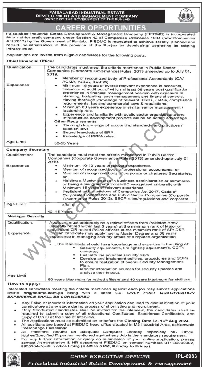 Faisalabad Industrial Estate Development & Management Co FIEDMC Jobs 25 July 2024 Express Tribune 1