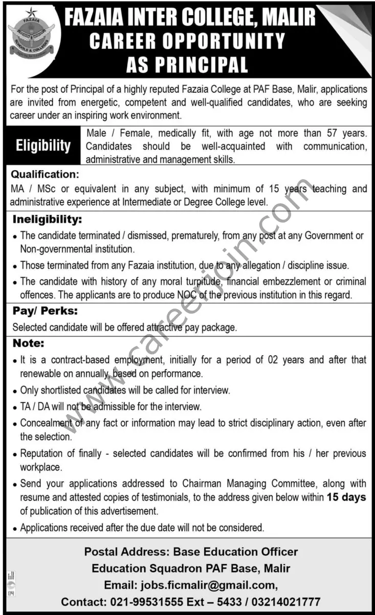 Fazaia Inter College Malir Karachi Jobs 30 June 2024 Express Tribune 1