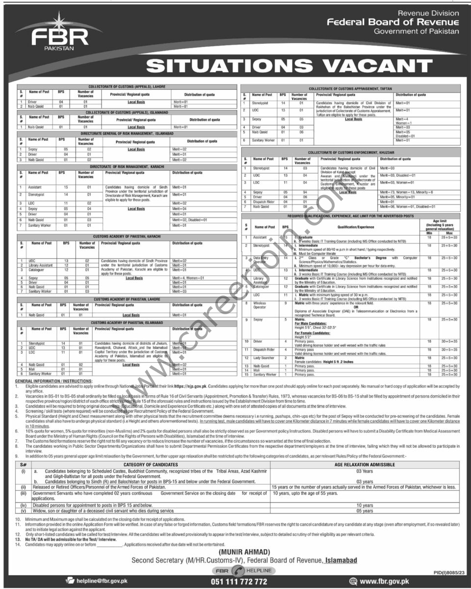 Federal Board Of Revenue FBR Jobs 30 June 2024 Express Tribune 02 1
