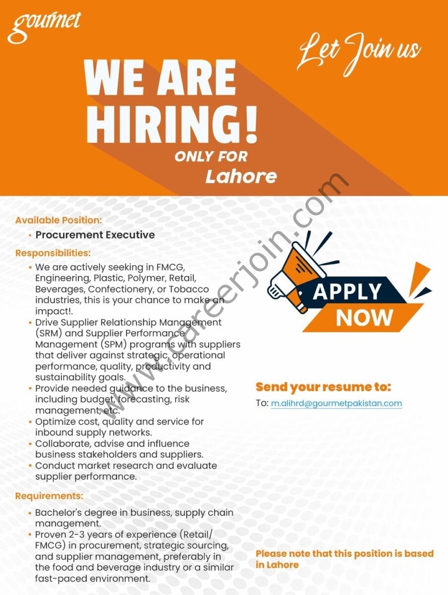 Gourmet Foods Pvt Ltd Jobs Procurement Executive 1