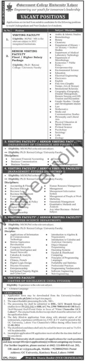 Government College University Lahore Jobs 28 July 2024 Dawn 1