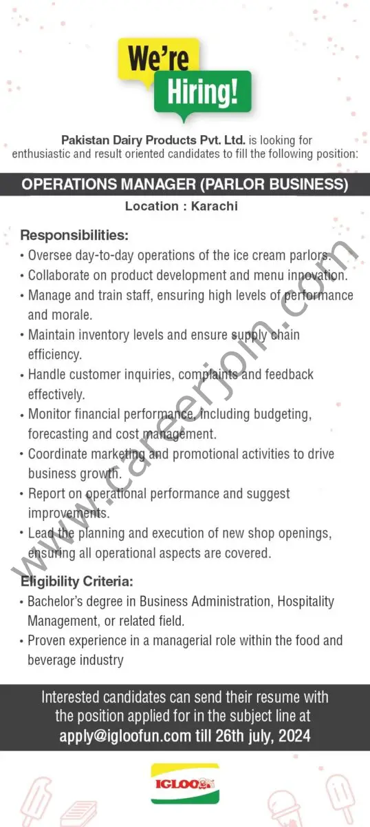 Pakistan Dairy Products Pvt Ltd Jobs Operations Manager 1