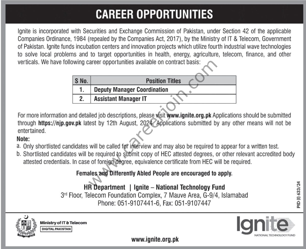 Ignite Jobs 28 July 2024 Express Tribune 1