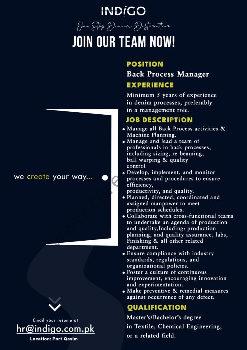 Indigo Textile Pvt Ltd Jobs Back Process Manager 1