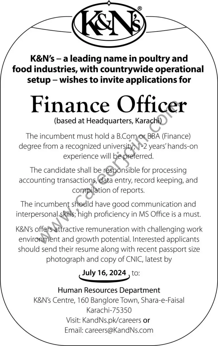  K&N’s Pakistan Jobs Finance Officer 1