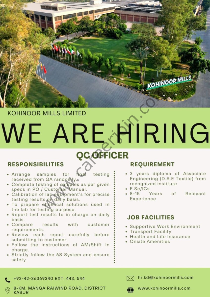 Kohinoor Mills Limited Jobs QC Officer 1