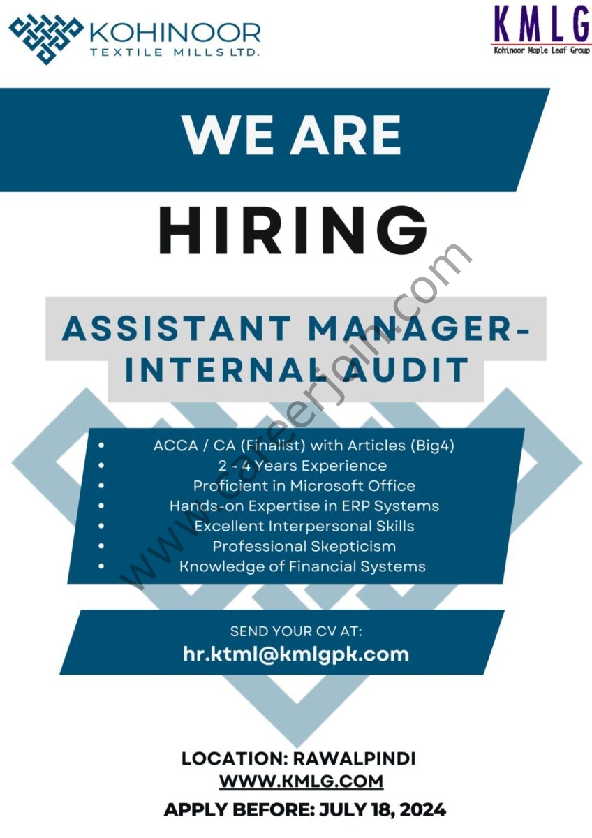 Kohinoor Textile Mills Limited Jobs Assistant Manager Internal Audit 1