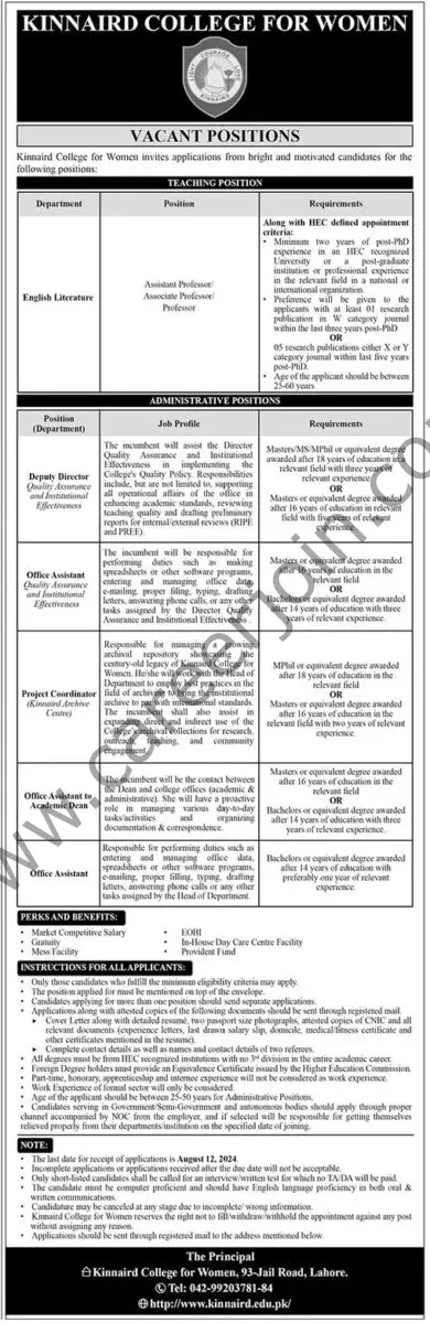 Kinnaird College For Women Jobs 28 July 2024 The News 1