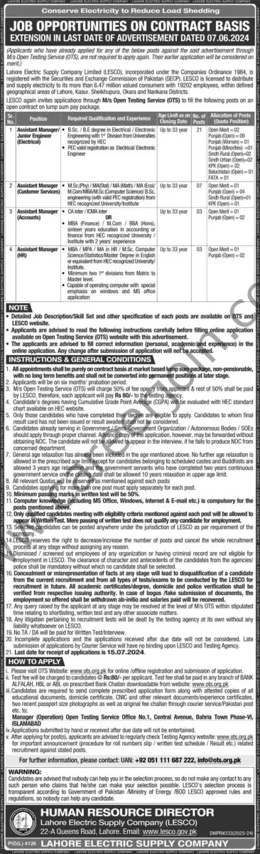 Lahore Electric Supply Co LESCO Jobs 30 June 2024 Express 1