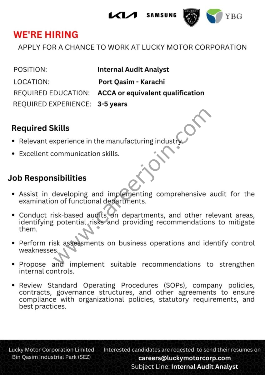 Lucky Motor Corporation Jobs Internal Audit Analyst 1