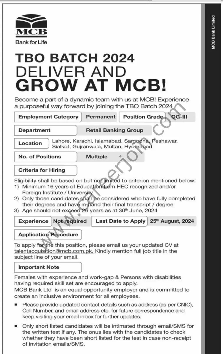 MCB Bank Ltd Jobs 28 July 2024 Dawn 1