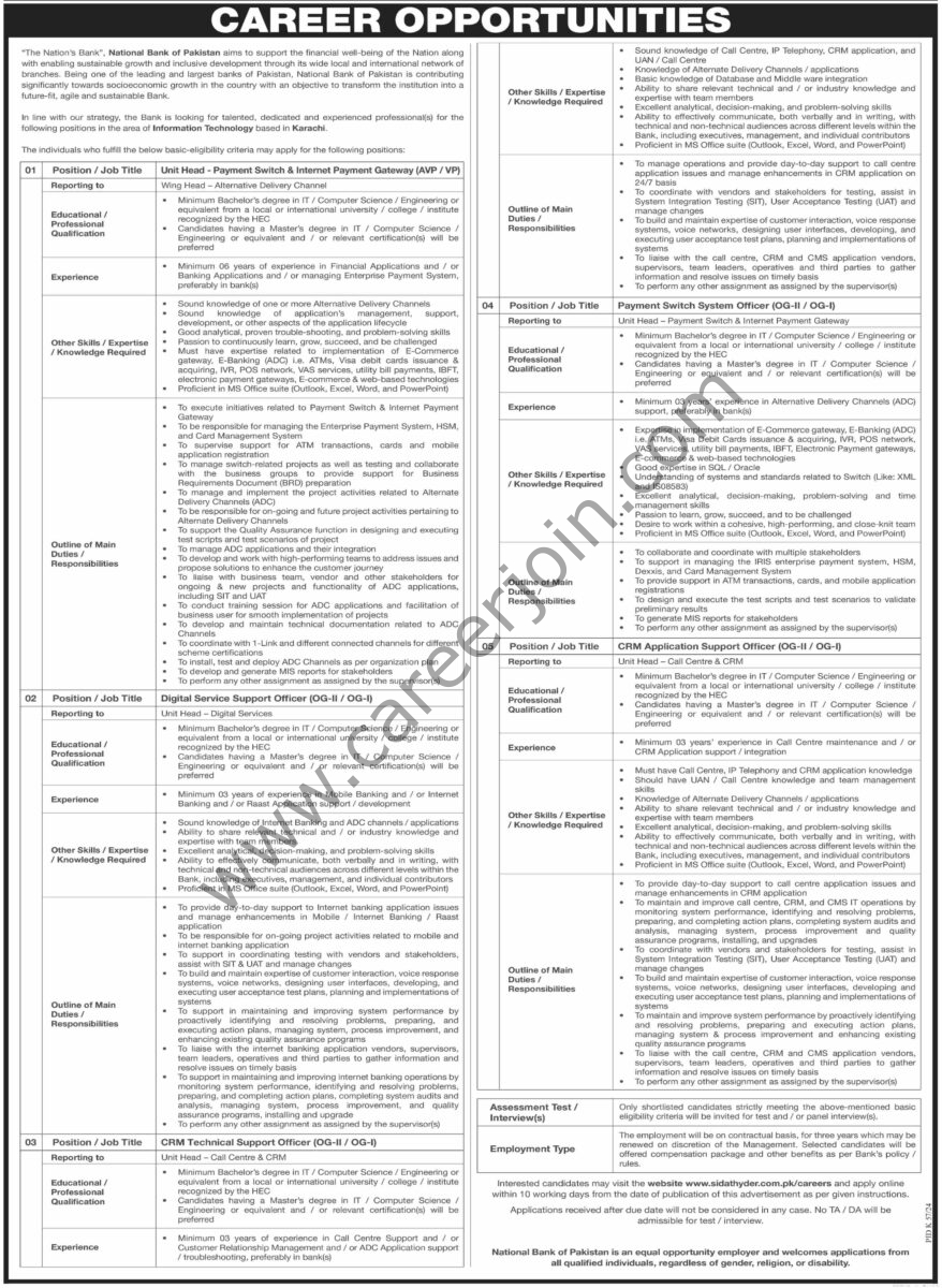 National Bank Pakistan Jobs 07 Junly 2024 Dawn 1