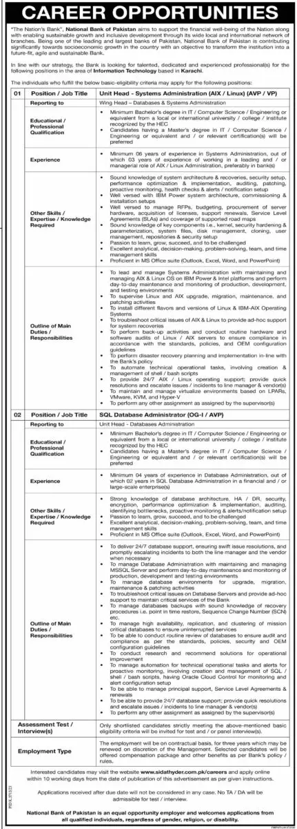 National Bank of Pakistan NBP Jobs 30 June 2024 Dawn 01 1