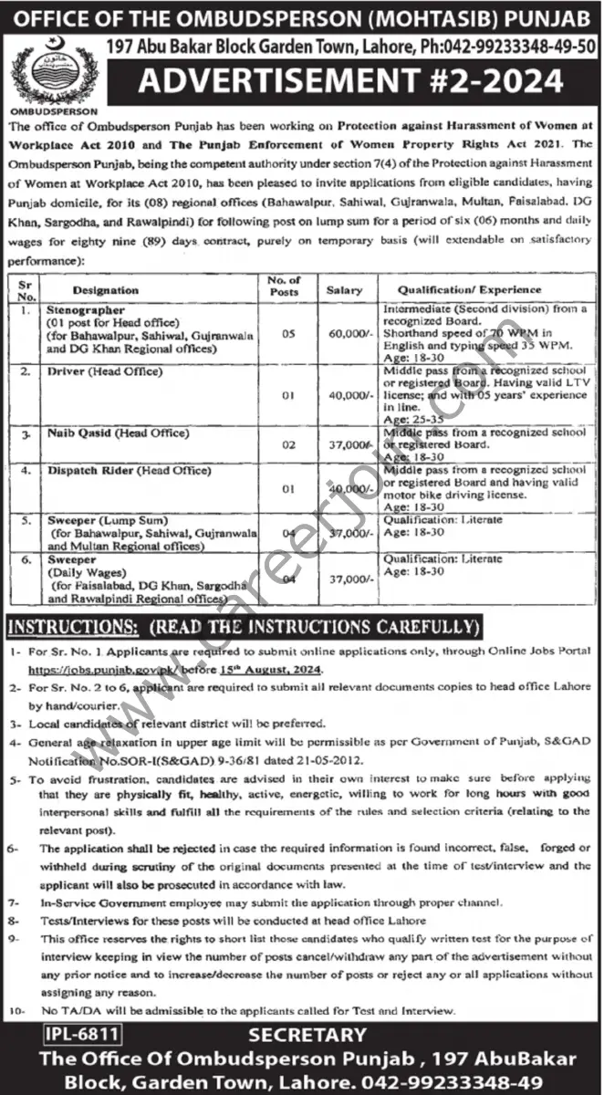 Office Of The Ombudsperson Mohtasib Punjab Jobs 21 July 2024 Express Tribune 1