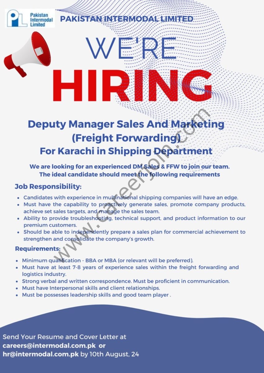 Pakistan Intermodal Limited Jobs Deputy Manager Sales & Marketing 1