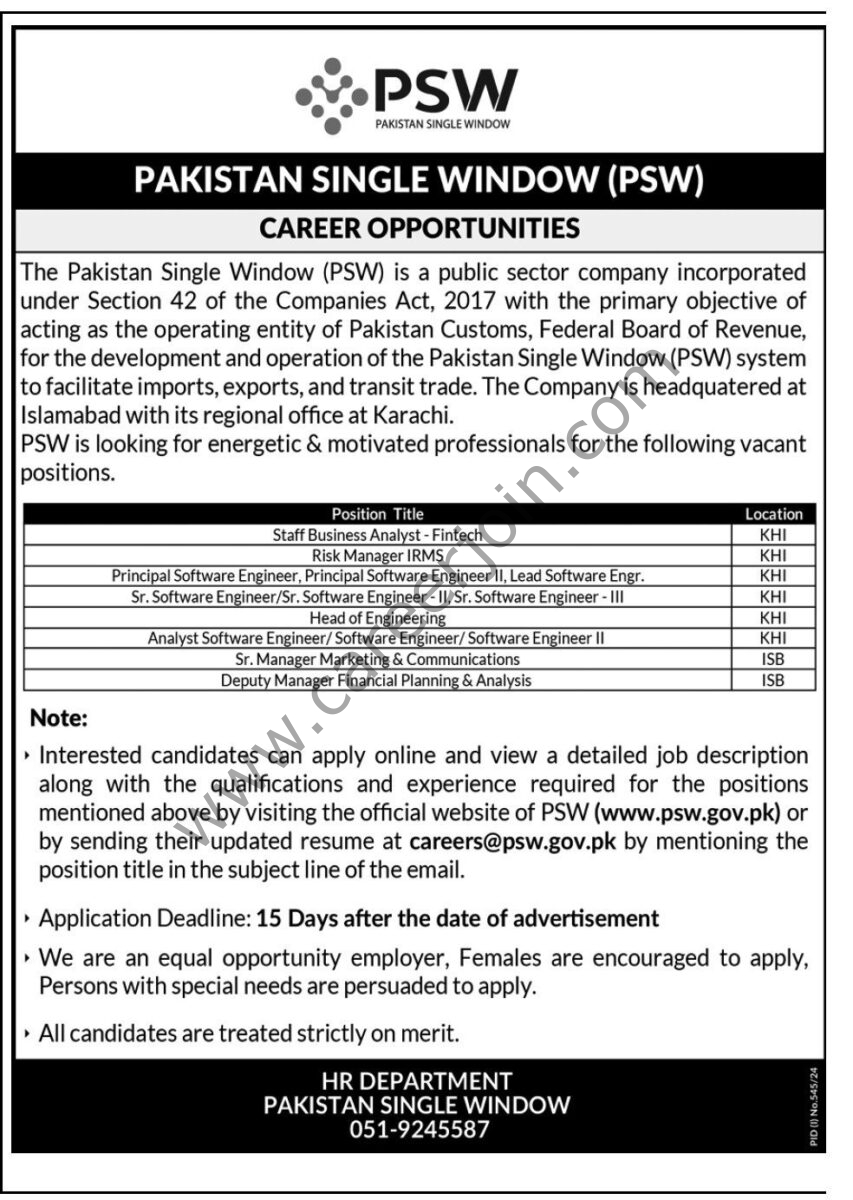 Pakistan Single Window PSW Jobs 25 July 2024 Express Tribune 1