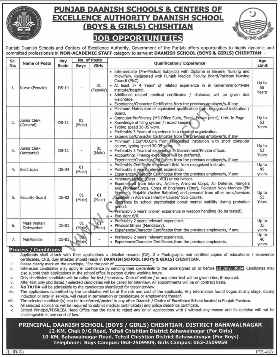 Punjab Daanish Schools Jobs 07 July 2024 Dawn 1