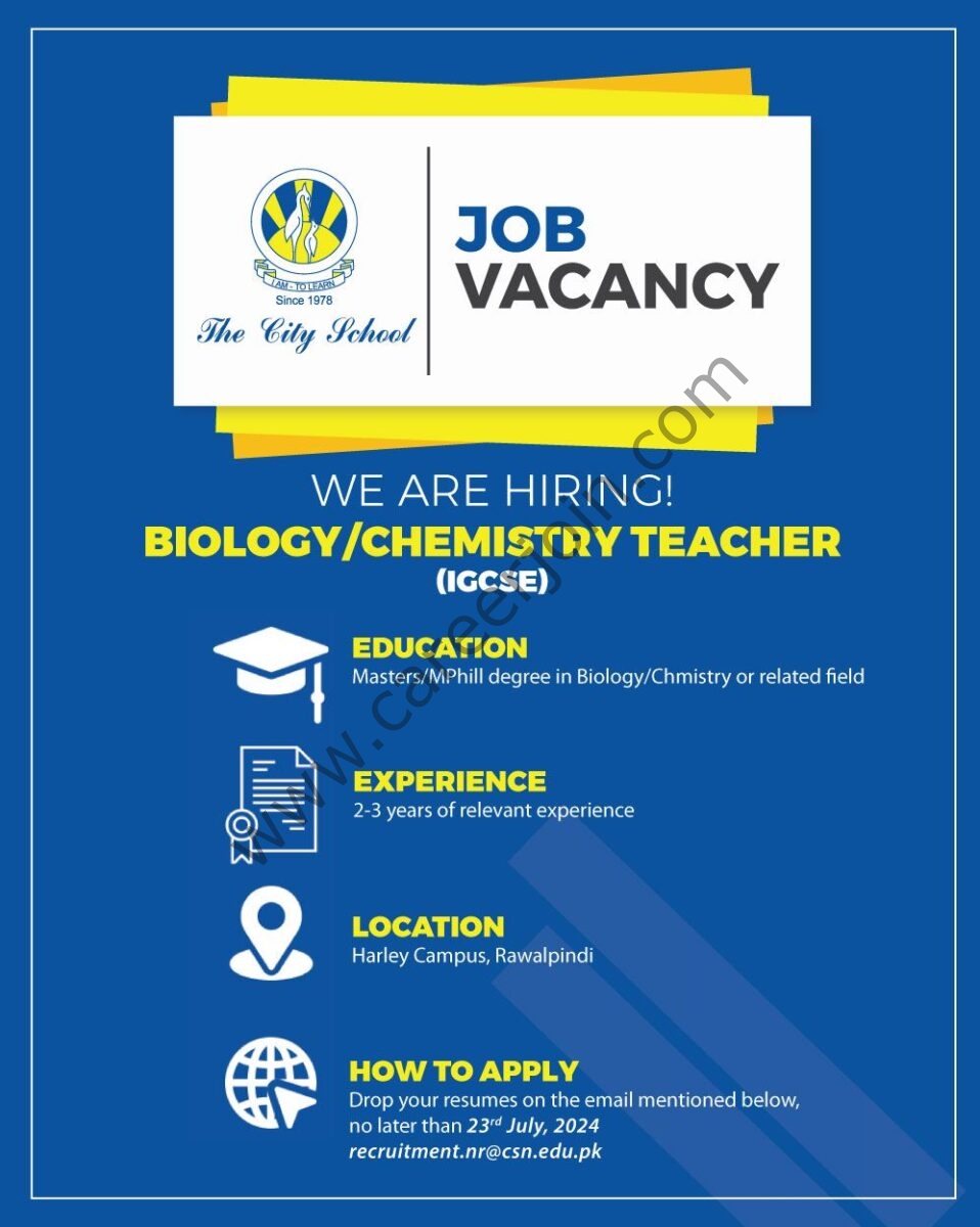 The City School Jobs Biology / Chemistry Teacher 1