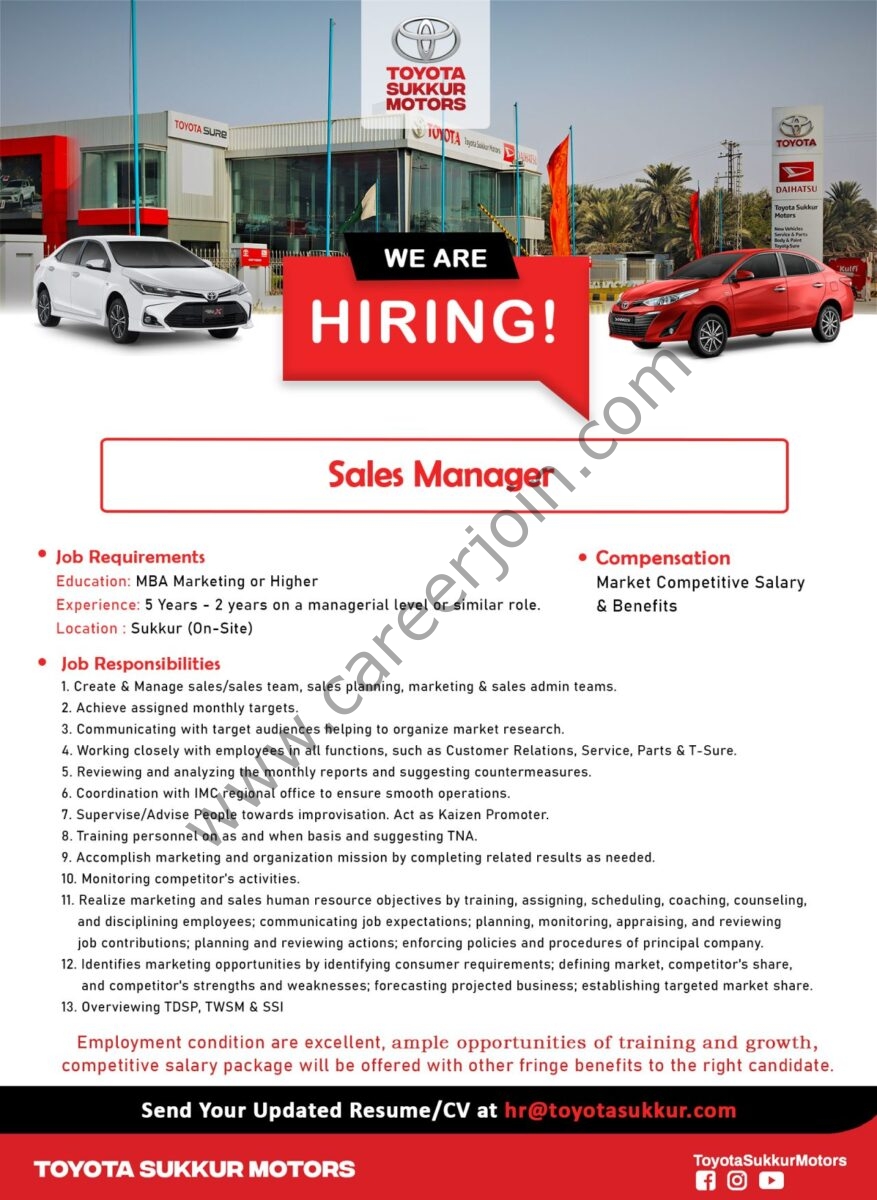 Toyota Sukkur Motors Jobs Sales Manager 1