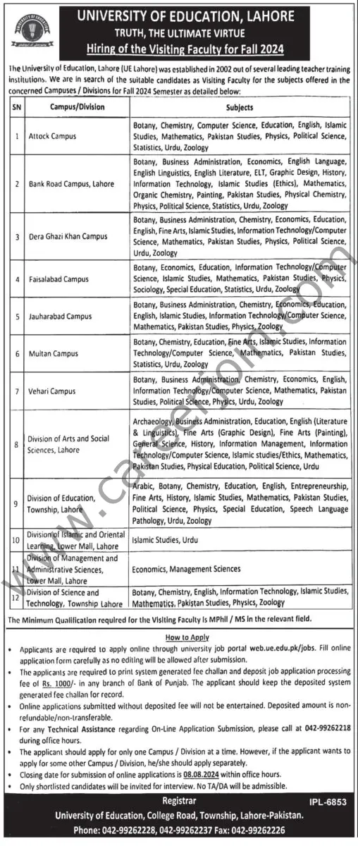 University of Education Lahore Jobs 23 July 2024 Express Tribune 2