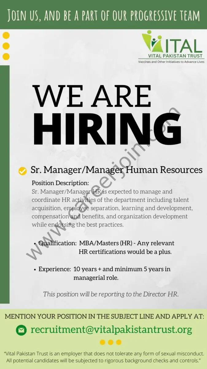 Vital Pakistan Trust Jobs Manager / Sr Manager Human Resources 1