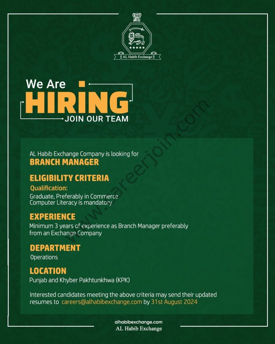 AL Habib Exchange Company Jobs August 2024 2