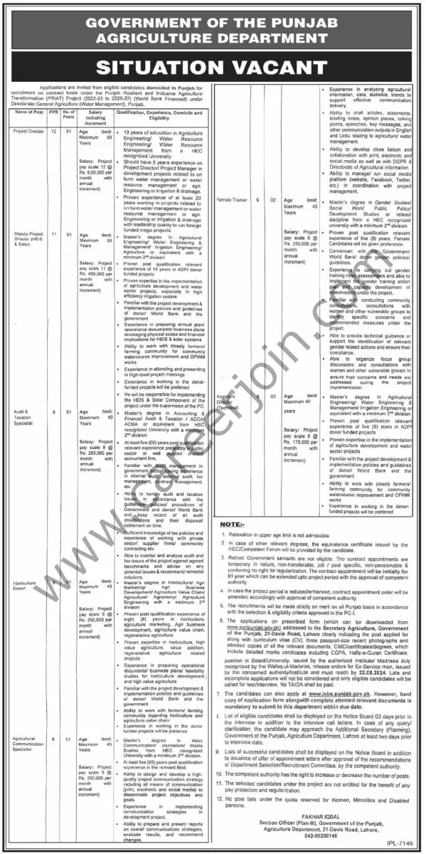 Agriculture Department Punjab Jobs 03 August 2024 Dawn 1