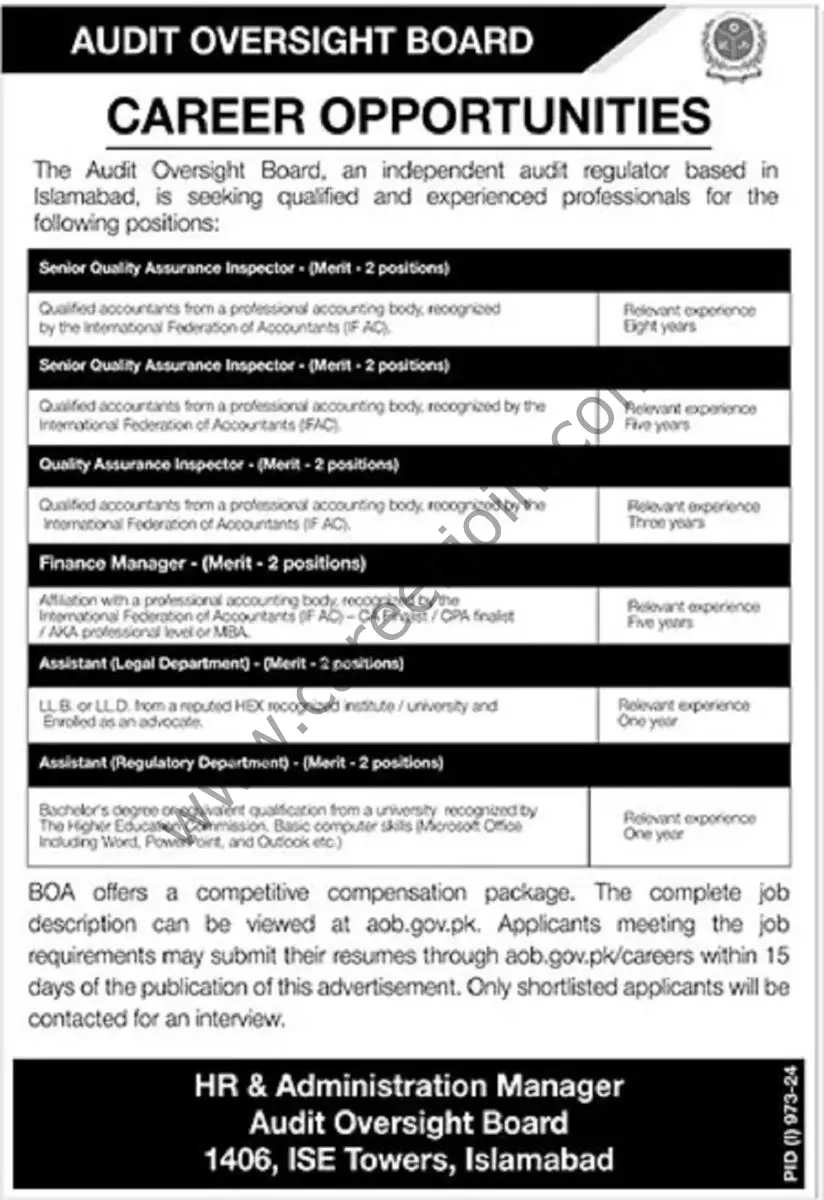 Audit Oversight Board Jobs 11 August 2024 The News 1